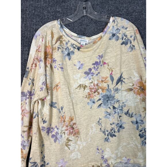 Sundance Womens Yellow Floral Blouse Size Large Linen Tie Waist Bohemian - Picture 2 of 8